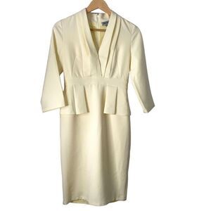 Jane Xuan Pleated Dress Women Size M Pale Yellow Long Sleeves Peplum